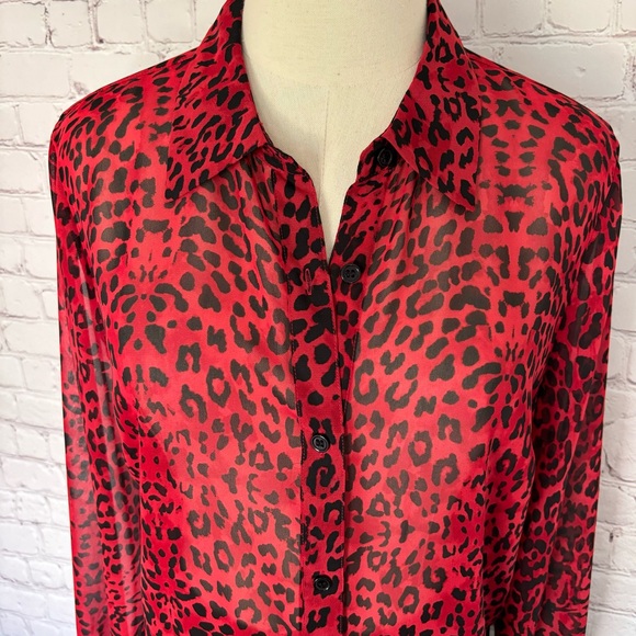 INC Long Sleeve Red & Black Animal Print Button Down Shirt—EUC--Sz PL - Picture 3 of 12
